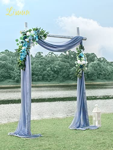 Lisuun Wedding Arch Flowers, Artificial Flowers for Decoration, Large Flower Swag for Boho Styles Wedding Ceremony Floral Decor - Pack of 2 - color: Grey Blue&dark Blue