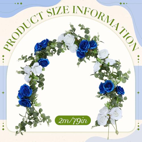 Riceshoot 6 Pcs 26 ft Artificial Eucalyptus Vines Garland with Flowers Faux Floral Greenery Garlands Rose Wreath for Wedding Party Arch Table Decor Backdrop Decorations (Blue and White) - color: Blue and White