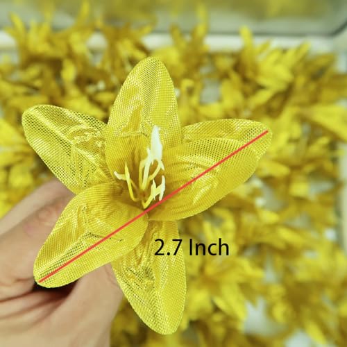 20 Pcs Artificial Lily Flower Head, Gold | Fake Flowers Heads, Simulation Small Lily, DIY Handmade, Wedding Photography Party Home Decoration - color: Gold