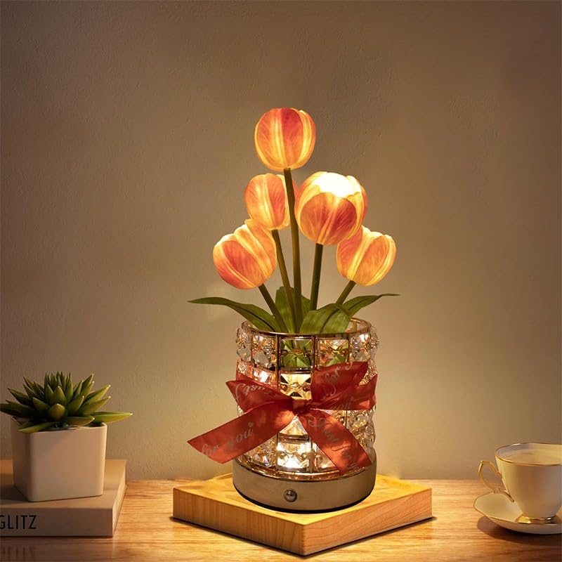 Tulip Flower Planet Lamp with Remote Control, Rechargeable Cordless Touch Dimming Artificial Flower Desk Lamp, LED Night Light Romantic Gifts for Girl Women Grandmother (Touch Control) - style: Touch control