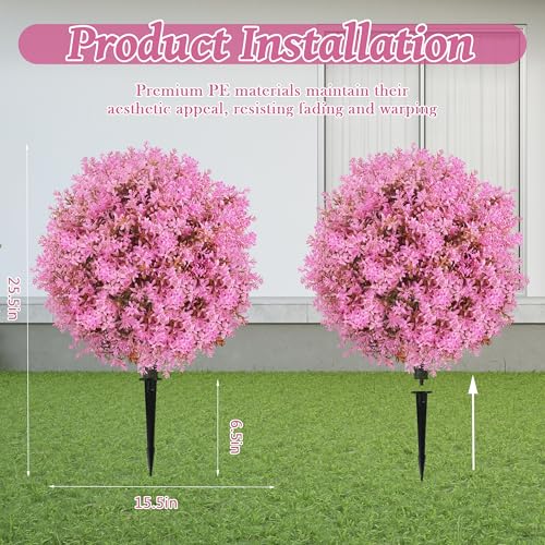 Sunnyglade 25.5" Set of 2 Artificial Lilac Flowers Tree, Faux Lilac Shrub Bushes with Ground Spike, UV Resistant Fake Delphinium Antirrhinum for Indoor, Garden, Yard, Porch, Patio Decor (Pink) - color: Pink