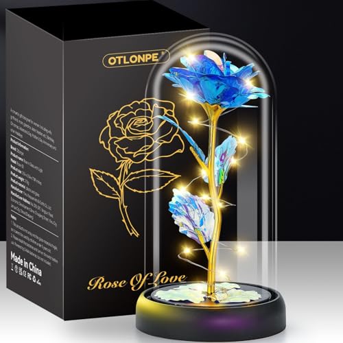 Otlonpe Mothers Day Flowers Gifts for Mom from Daughter Son, Preserved Forever Glass Light Up Rose Gifts for Grandma Wife Women Girlfriend Sister, Teacher Appreciation Graduation Gift for Her (Blue) - color: Blue