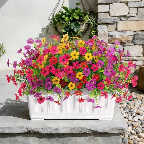 ADXORA 24 Bundles Artificial Flowers,Faux Plants for Spring Summer Decoration, UV Resistant Colorful Violets Eucalyptus for Outside Home Planter Porch Patio Yard Decor - color: Purple,red,yellow,hot Pink