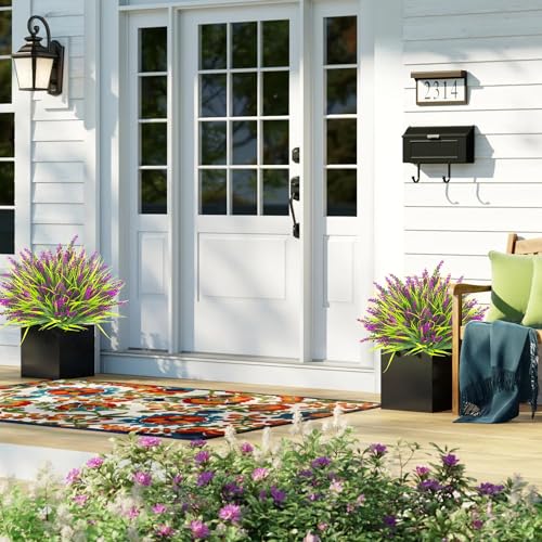 Grunyia 20 Bundles Artificial Plants Outdoor Fake Monkey Grass with Flowers (Fuchsia) - color: Fuchsia
