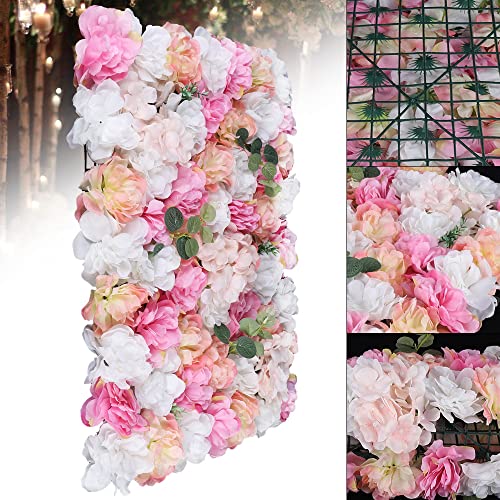 12 Pcs Artificial Flower Wall Panels 60x40cm Silk Hydrangea Wall Panel Flowers, Rose Wall Panel Artificial Flowers Wall Decor 3D Flower Wall Panel Silk Flowers - color: Champagne Powder + Eucalyptus