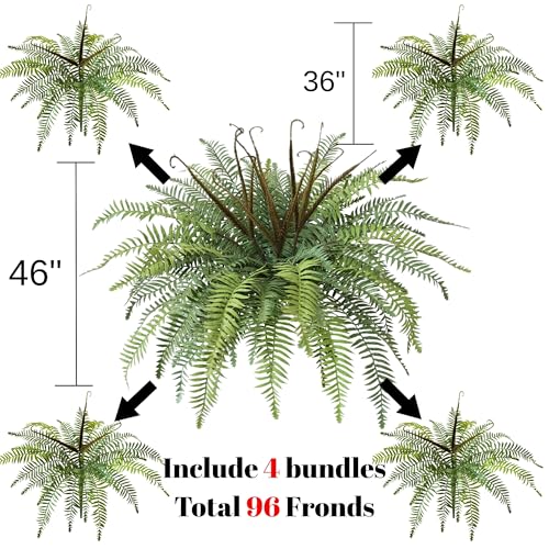 Muhanjia Polyester Artificial Boston Fern Bush,Set of 4,Fake Fern Hanging Plants UV Resistant that Look Real for Outdoors and Home Decor. (36" 4Pcs-Bottle Green) - color: Bottle Green