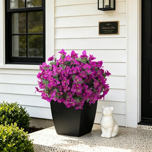 INXUGAO Artificial Flowers Faux Plants for Outdoors Spring Summer Decor, 6 Bundles Fake Bougainvillea Silk Flowers UV Resistant Realistic for Outside Planter Porch Patio Garden Home(Purple) - color: Purple-b
