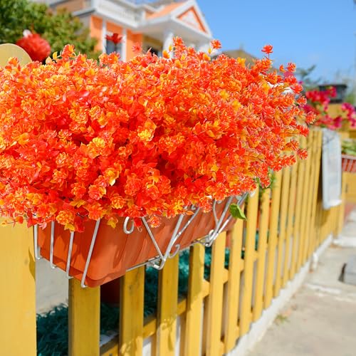 SITUMEIZI Artificial Mums for Outdoor Fall Flowers,Faux Flower Eucalyptus Leaves Fake Plants Greenery Outside Plastic Proch Patio Front Fall Halloween Thanksgiving Decorations(8Pcs,Orange) - color: Orange