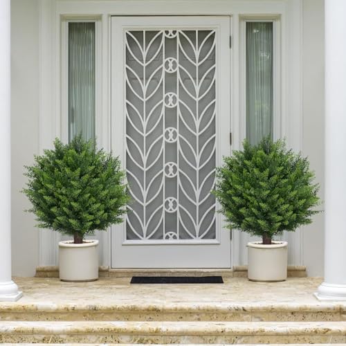 AOKIIE 24" Artificial Cedar Topiary Bushes UV Protection for Outdoor 2PCS | Fake Cypress Trees for Outdoors, Pine Plants for Patio, Porch, Home, Doorway Decor - size: 22Inches