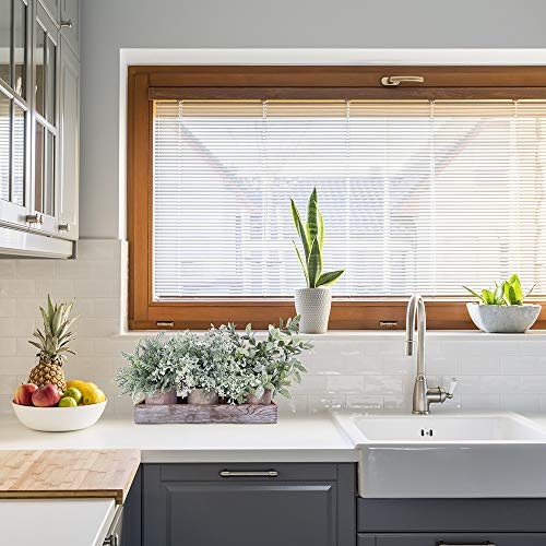 Winlyn 3 Pack Potted Plants Artificial Eucalyptus Boxwood Fern Greenery in Pots with Wood Planter Box for Farmhouse Cabinets Bath Table Bathrooms Mantle