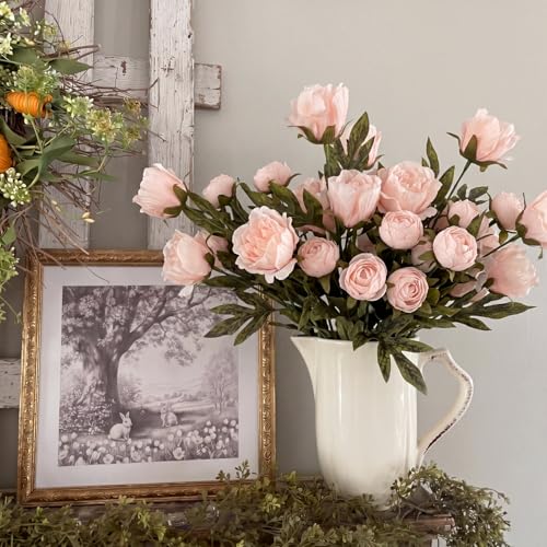 Thiccywoov 12 Pcs Faux Peony Stems Flowers Bulk Vintage Artificial Silk Peonies Stems Real Look Fake Peonies Branch for Vase Filler DIY Bouquet Centerpiece Home Indoor Outdoor Decor (Pink) - color: Pink