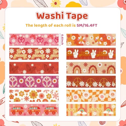 12 Rolls Boho Washi Tape Set, Vintage Watercolor Floral Cute Decorative Masking Tapes for Spring Arts DIY Craft Scrapbook Journal Planners Supplies Gift Wrapping 16.4Ft - color: B