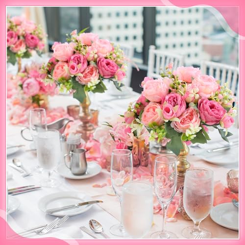 Crowye 4 Bundles Peonies Artificial Flowers Silk Faux Peonies Wedding Artificial Flower Bouquet for Table Centerpiece for Home Wedding Decor Bridal Floral Arrangement(Mix Pink) - color: Mix Pink