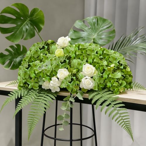 100 Pcs Faux Deep Green Hydrangea Artificial Flowers Bulk, Fake Silk Hydrangea Flowers Heads with Stems for Wedding Decorations Garden Party Baby Shower Porch Home Decor Table Centerpieces - color: Deep Green, size: 100 Pcs