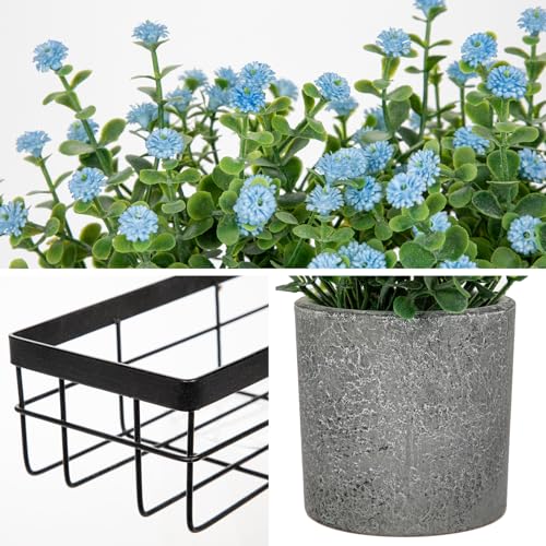 DILATATA Baby's Breath Artificial Flowers Table Centerpiece Decoration Potted Artificial Babys Breath Small Fake Plants for Shelf Desk Home Decor Fake Blue Babys Breath Flower with Vase - color: Blue