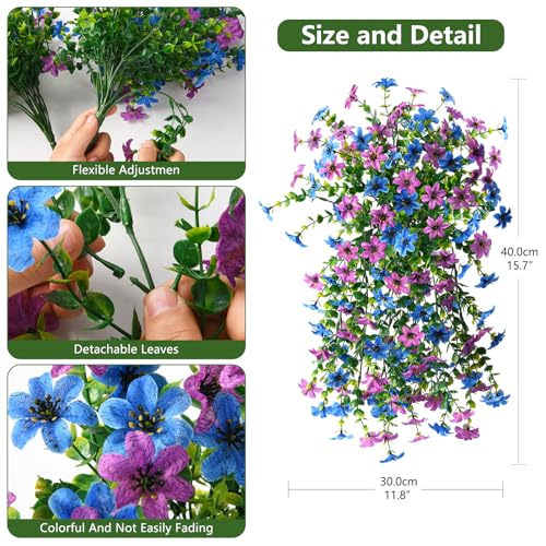 Artificial Fake Hanging Flowers Plants for Outdoor Spring Decoration, 2 PCS Faux Silk Daisy Flower UV Resistant Look Real for Outside Patio Porch Garden Balcony Yard Home Summer Decor(Perple Blue) - color: Purple Blue