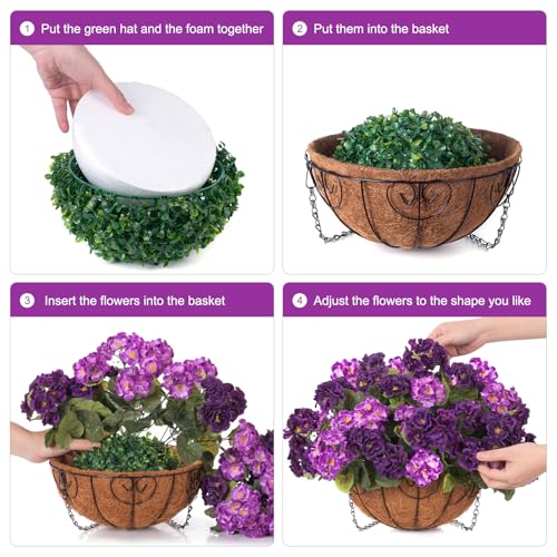 INSPRING Geraniums Artificial Flowers Hanging Basket for Outdoors Outside Spring Decoration, 8 Bundles Silk Flowers Fake Plants Look Real UV Resistant for Porch Home Patio Balcony Yard, Double Purple - color: Double Purple