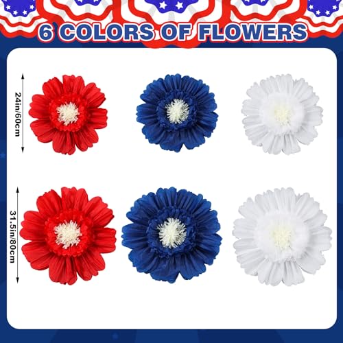 Giegxin 6 Pcs 31.5" 24" 4th of July Giant Crepe Paper Flowers 250th Red White Blue Paper Flowers America Patriotic Decorations USA Tissue Floral for Wall Independence Day Birthday Party Decor - color: Red,Blue,White, size: 31.5", 24"