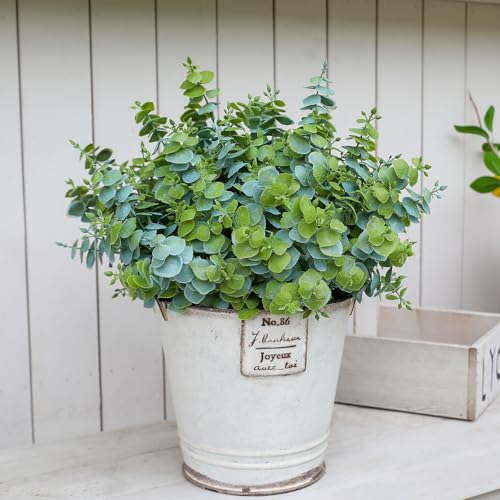 Artificial Fall Eucalyptus Plant – 8PCS Outdoor Fake Greenery, UV Resistant Fake Plants for Porch, Patio, Thanksgiving or Autumn Home Decor - Dusty Green Leaves - color: Dusty Green Leaves