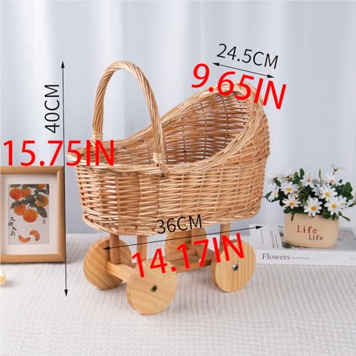 Woven Rattan Stroller Shaped Flower Basket, Vintage Wicker Baby Carriage Planter for Floral Arrangements, Baby Shower Wedding Party Decor Centerpieces for Tables, Floral Rustic Home Decor (Small) - color: Small