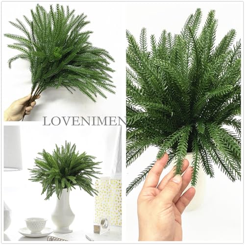 Artificial Norfolk Pine Branches, Fake Plants Christmas Stems 18 Inch, Lifelike Plastic Greenery Decoration Faux Pine Picks for Xmas DIY Shrubs for Indoor Outdoor Home Garden Decor - Dark Green 4 Pack - color: Norfolk Pine Branches / Dark Green 4 Pcs