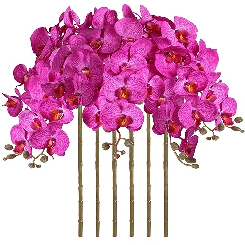 38 Inch Purple Flowers Orchids Artificial Flowers 6 PCS Artificial Orchids Faux Orchid Velvet Flowers Long Stem Artificial Flowers for Tall Vase for Home Wedding Decoration(Purple) - color: Light Purple