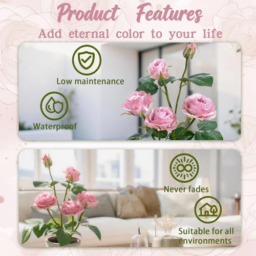 Rose in Pot Decor Potted Artificial Flowers Mini Plants Faux Flowers Indoor Small Decor Fake Roses for Home, Bathroom, Kitchen, Offices, Wedding Party Centerpieces (Rose Light Purple) - color: Rose Light Purple