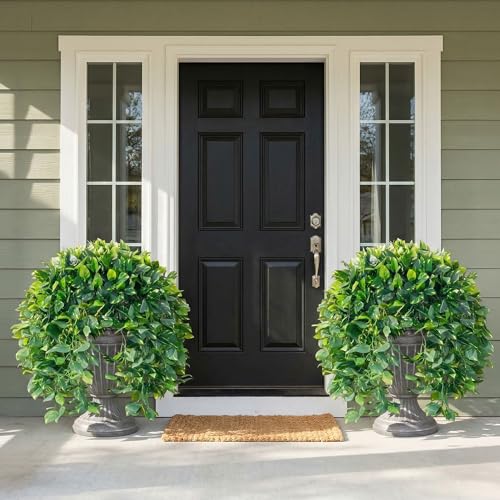 Faux Outdoor Plants Fake Hanging Plants for Outdoors Outside Decorations, 2 Pcs Green Faux Pothos Plant Vines Realistic UV Resistant Artificial Greenery for Planters Porch Garden Yard Front Door Patio - color: Pothos Vine-green
