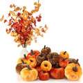Conelist 24 Pcs Fall Mini Velvet Pumpkin 6 Pcs Autumn Artificial Eucalyptus Stem with Eucalyptus Leaves Artificial Small Pumpkin for Farmhouse Harvest Thanksgiving Party Home Decoration