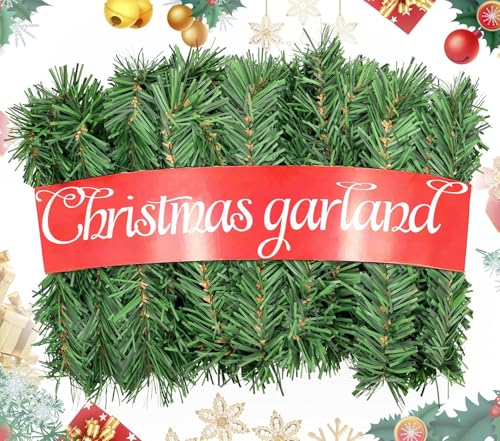 Christmas Garland, 54FT Artificial Soft Green Realistic Pine Greenery for Indoor Outdoor Xmas Mantle, Staircase, Door & Wall Decor - size: 53ft