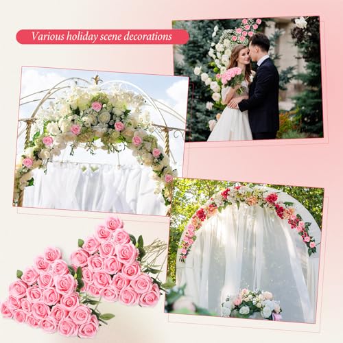 Hotop 40 Pcs Rose Artificial Flowers Bulk with Long Stem,Realistic Silk Fake Roses Bouquet for Home Wedding Centerpieces Party Table Decoration Valentines Gifts(Pink) - color: Pink
