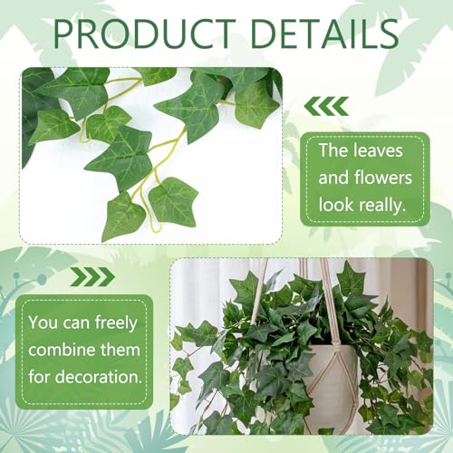 2 Pcs 43 Inch Artificial Hanging Plant Bush Faux English Ivy Plant Fake Ivy Vine with Green Leaves for Wall House Room Patio Indoor Outdoor Home Wedding Decor DIY Craft