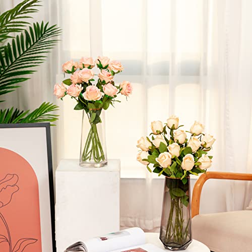 Hawesome 12PCS Artificial Silk Flowers Realistic Roses Bouquet Long Stem for Home Wedding Decoration Party (Gradient Light Pink, 12Pcs Flowers) - color: Gradient Light Pink, size: 12Pcs Flowers