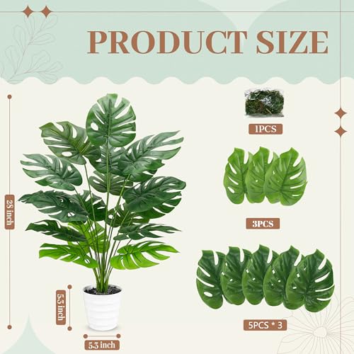 Der Rose 28" Tall Artificial Monstera Plant Faux Plants Indoor in White Pot for Home Office Living Room Floor Porch Balcony Decor - color: White-monstera-a
