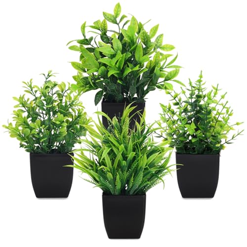 CEWOR Fake Plants 4 Packs Small Artificial Greenery Plants Mini Black Bathroom Accessories Decorations for Desk Bathroom Office Home Room Kitchen Table Decor Indoor - color: Black