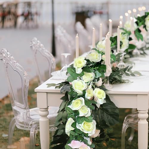 10PCS Fake Rose Garland, 7.5Ft Artificial Vines Flowers Hanging Rose Vine forfor Table Wedding Backdrop Arch Wall Party Mantle Festival Decor - color: White