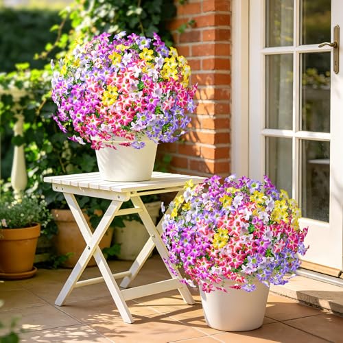 MARTINE MALL 12 Bundles Look Real Artificial Flowers for Outdoors, Realistic Fake Outdoor Flowers, UV Resistant Silk Petunia Flowers for Outside Faux Flowers for Outdoor Garden, Mixed Color - color: Mixed Color-a, size: 12 Bundles