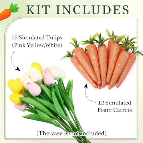 Tigeen 16 Pcs Fake Flowers Tulips 13" Artificial Flower Mother's Gift Day Centerpieces for Tables Decorations for Spring Easter Home Kitchen Wedding Bouquet Bulk