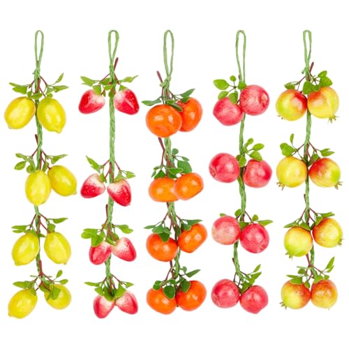 PH PandaHall 5 Styles Fruits Artificial Fake Hanging Banner Lemon Pomegranate Apple Orange Strawberry Garland Plant Decor for Wedding Backdrop Thanksgiving Day Christmas Party Sukkot Decoration
