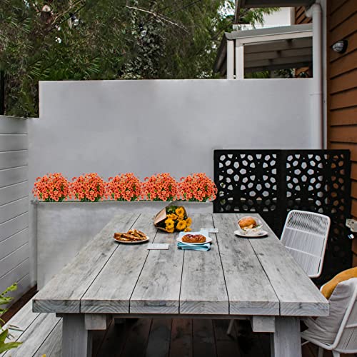 LikSoor 21 Bundles Artificial Outdoor UV Resistant Flowers No Fade Fake Outside Flowers Plastic Greenery Faux Shrubs Garden Porch Window Box Home Decoration (Orange) - color: Orange
