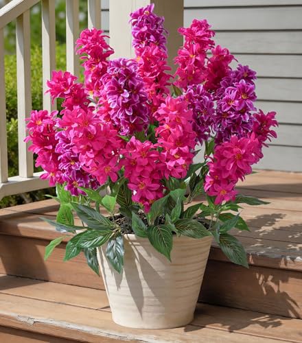 Artificial Flowers 3 Pcs Hyacinth Fake Flowers 19.69” Silk Flowers for Outside, Delphinium Outdoor Faux Flowers Fake Plants for Porch Patio Balcony Yard Indoor Home Decor - color: 2pcs Deep Magenta & 1pcs Fuchsia