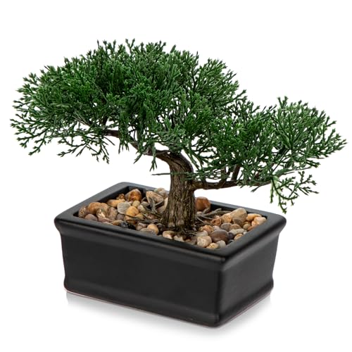 Artificial Bonsai Tree Juniper Faux Plants Indoor Fake Plants Decor with Ceramic Pots for Home Table Office Desk Bathroom Shelf Bedroom Living Room Farmhouse Decoration - style: 6" Pine