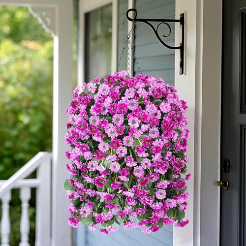 INXUGAO Artificial Fake Hanging Flowers Plants for Outdoor Spering Decoration, 2 PCS Faux Silk Orchid Long Vines Stems Bouquet UV Resistant for Wall Home Porch Patio Outside (Double Lotus) - color: B-double Lotus