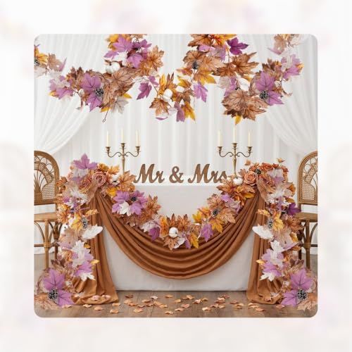 MAKHOT 5.2Ft Artificial Maple Leaves Garland Pumpkin and Pine Cones Decor | Autumn Winter Eucalyptus Vines for Table Home Wedding Mantle Party Fireplace Decor - color: Purple Maple-1pcs