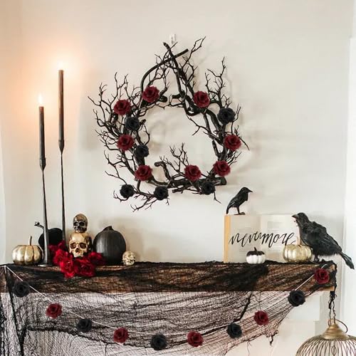 Rose Artificial Flowers, 50Pcs Black Roses Head Flowers Bulk with Stem, 3 Inches Silk Rose Fake Flower Head for Wedding Party Home Decor DIY Baby Shower Centerpieces Tables Decoration(Black) - color: Black
