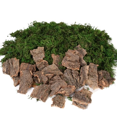 BYHER Fake Moss for Crafts, Assorted Treebark Fairy Garden Accessories Green Moss for Decorating, Tree Bark for Crafts, Terrarium, Floral Arrangements (Forest Green)