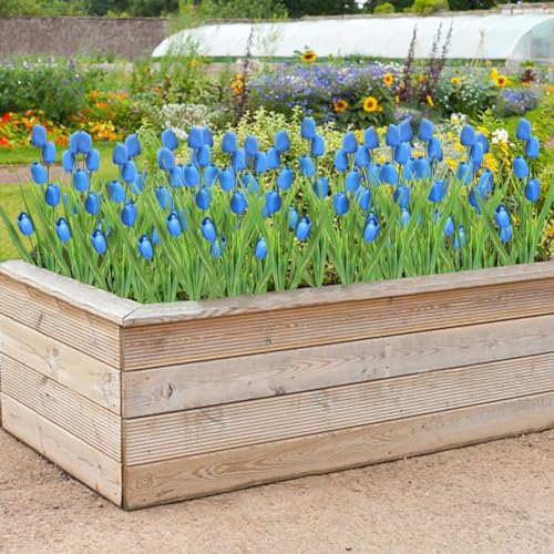 10 Bundles Artificial Tulips Flowers Outdoor,16.5 inch UV Resistant Fake Tulips Real Touch Flowers,Faux Tulips Realistic Flowers for Home Garden Outside Wedding Decor (Blue) - color: Blue