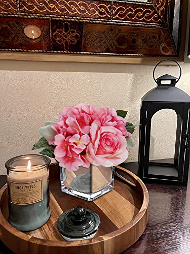GnFlus Artificial Flowers in Vase Fake Silk Hydrangea Rose Flower Arrangement Faux Potted Flowers for Indoor Home Bathroom Office Table Shelf Decor, Pink - color: Pink, size: 2-in-1