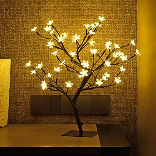 LIGHTSHARE 18 Inch Cherry Blossom Bonsai Tree, 48 LED Lights, 24V UL Listed Adapter Included, Metal Base, Warm White Lights, Ideal as Night Lights, Home Gift Idea - color: Warm White