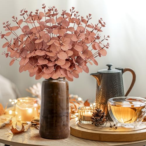 Yen Jean 10PCS Fall Amber Artificial Flowers Decorations for Home, Thanksgiving Fake Plants Autumn Decor Indoor Outdoor Harvest Party Supplies - style: Amber